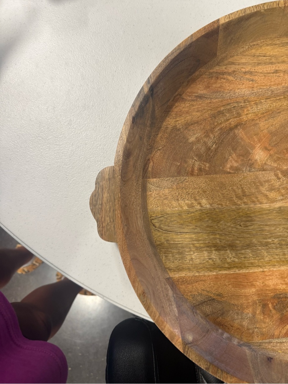 Round Wooden Serving Tray - Natural Wood - Picture 2 of 3